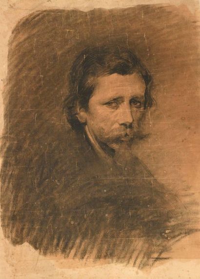 ANONYME Portrait présumé d'Auguste Delâtre, fusain, 55 x 40 cm. On joint l'eau-forte...