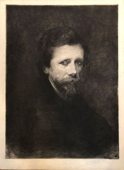 ANONYME Presumed portrait of Auguste Delâtre, charcoal, 55 x 40 cm. The etching is...