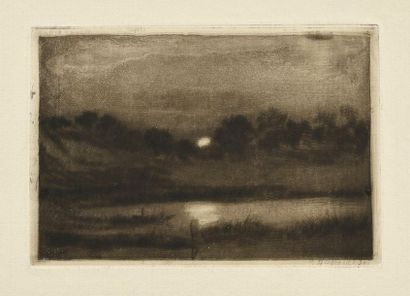 Auguste DELATRE Effet de lune, vers 1892, pointe sèche et roulette, 9,5 x 13,5 cm,...