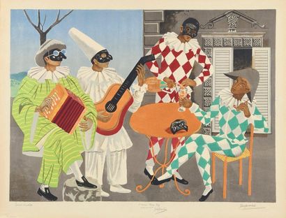 GINO SEVERINI Les Arlequins, 1954, lithographie, 37,5 x 28,5 cm, marges 56 x 38,5...
