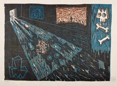 Speedy Graphito L'Apparition, 1986, gravure sur bois, 39,5 x 54,5 cm, marges 50 x...