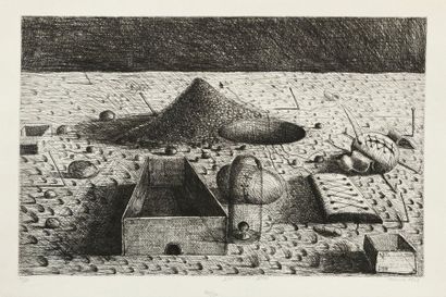 Yvan Theimer Krabice (Boîte), 1971, eau-forte, 28 x 44 cm, marges 33 x 50 cm, belle...