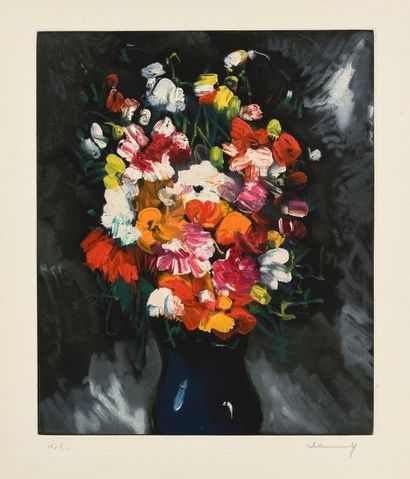 D'après Maurice de VLAMINCK Vase de fleurs, vers 1950, héliogravure par l'atelier...