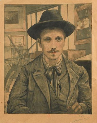 Eugène DELATRE Self-portrait, circa 1894, etching and aquatint, 29 x 23.5 cm, margins...