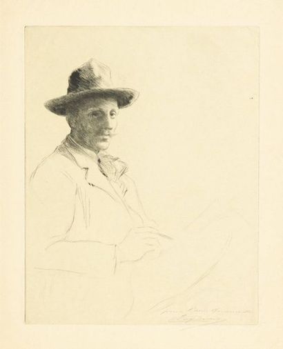 Eugène DELATRE Autoportrait, vers 1920, pointe sèche, 26,5 x 20,5 cm, marges 35 x...