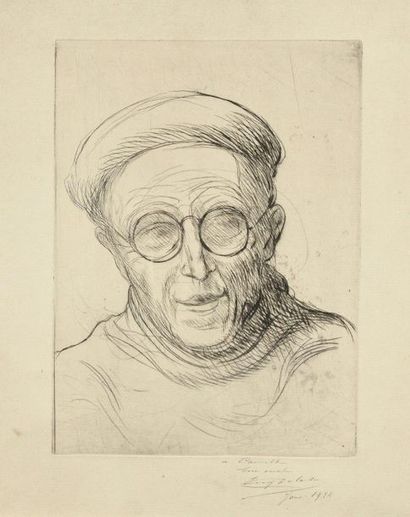 Eugène DELATRE Ma Binette (Autoportrait), 1931, pointe sèche, 23 x 16,5 cm, marges...