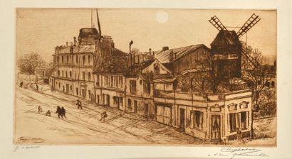 Eugène DELATRE Montmartre disparaît : les deux derniers moulins, 1913, eauforte,
18...