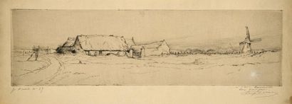 Eugène DELATRE La Ferme à Cayeux, eau-forte, 13 x 47 cm, marges 20 x 52 cm
(I.F.F...