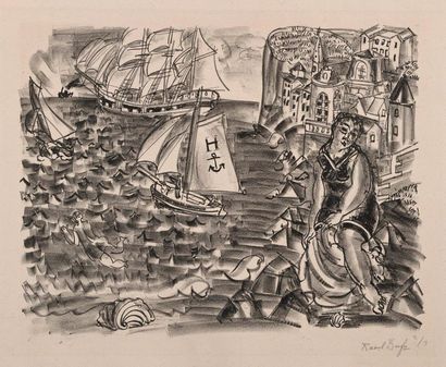 Raoul Dufy Le Brick ou Baigneuse devant le port de Sainte-Adresse, plate from the...