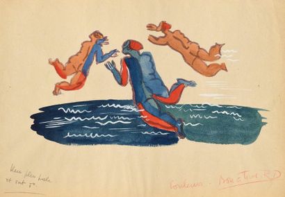 Raoul Dufy Trois baigneurs, gravure sur bois, 14 x 21 cm, marges
25 x 32 cm, belle...