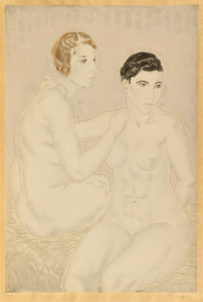 LEONARD FOUJITA Deux amies, Women's suite plate, 1930, etching and aquatint, 59 x...