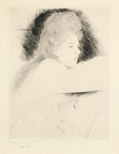 Paul-César HELLEU Adolescente, pointe sèche, 37 x 28 cm, marges 45,5 x 35 cm (Montesquiou...