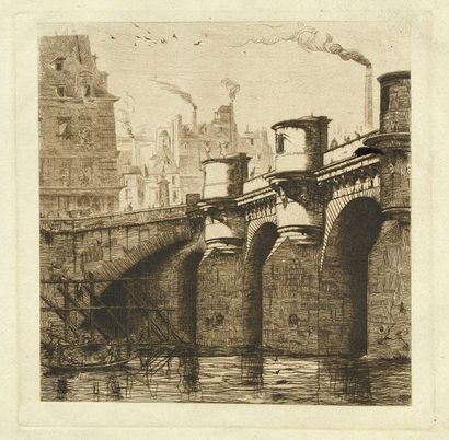 Charles MÉRYON Le Pont-Neuf, 1853, etching, 18 x 18 cm, 22.5 x 24 cm
(Schneiderman...