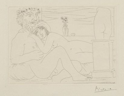Pablo PICASSO Sculptor at rest with his model, anemones and small torso, plate 53...