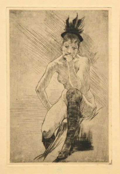 Armand RASSENFOSSE Nu assis, 1895, pointe sèche, 24 x 16 cm, marges 37 x 28,5 cm...