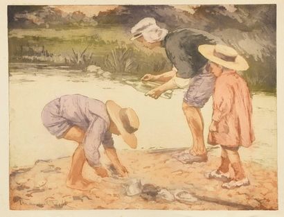 Manuel ROBBE Les Petits pêcheurs, vers 1907, aquatinte, 41 x 53,5 cm marges,
44 x...