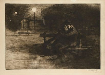 Théophile Alexandre STEINLEN Amoureux sur un banc, 1902, etching, soft varnish and...