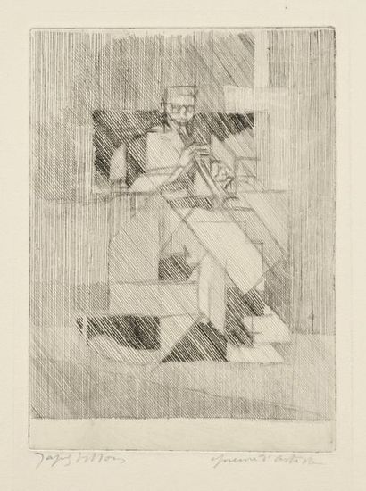 JACQUES VILLON Joueur de flageolet, 1938, eau-forte, 22 x 16 cm, marges
31 x 23,5...