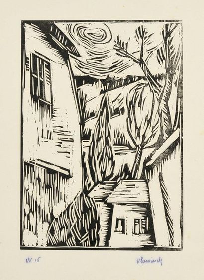 MAURICE DE VLAMINCK Saint-Michel, 1914, gravure sur bois, 24 x 17,5 cm, marges 37...