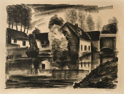 MAURICE DE VLAMINCK The Old Mill, 1921, lithograph, 47 x 64 cm, margins 56 x 76 cm...