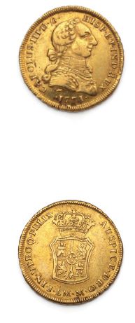 null COLOMBIE: Charles III (1759-1788) 8 escudes or. 1787. Nuevo Reino.
Joint 2 escudos...