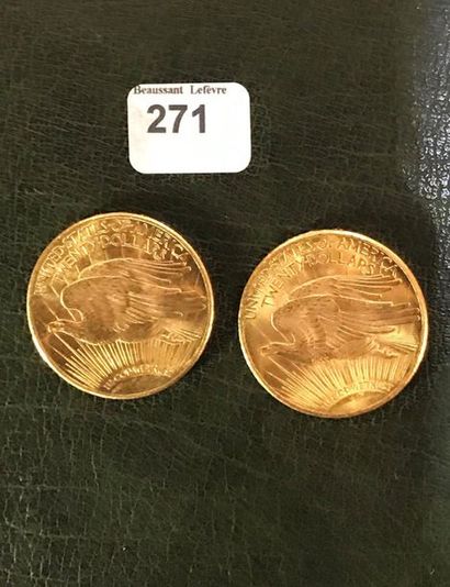 null 20 dollars : 2 exemplaires type Saint Gaudens 1924 et 1928. Les 2 monnaies TTB...