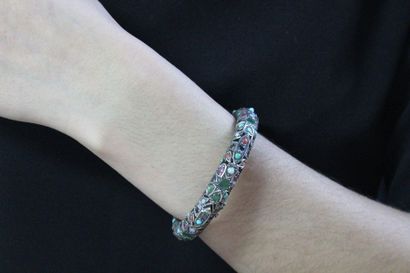 null Bracelet opening rush silver 925 thousandths entirely set with various gemstones,...