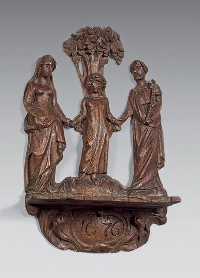 null Wall lamp cutlery holder to be suspended in carved oak of a Holy Family in front...
