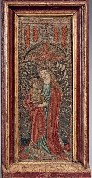 null Three orphreys in "opus anglicanum" embroidered with a Saint George, a Saint...