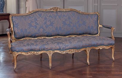Sofa with a slightly curved backrest in gilded...