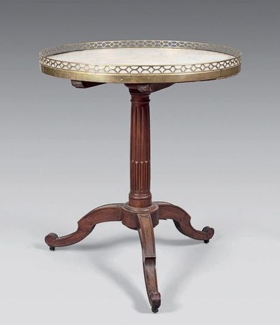 Small mahogany pedestal table with white...