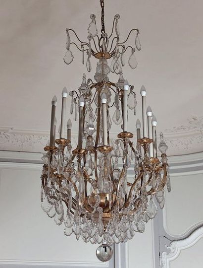 Large gilt bronze chandelier with sixteen...