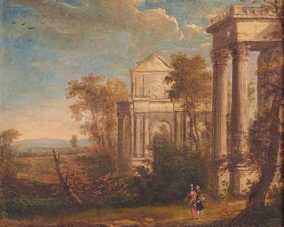 ÉCOLE FRANÇAISE de la fin du XVIIe ou du début du XVIIIe siècle Landscape with ancient...