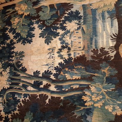 null Tapestry "blue greenery" decorated with a landscape with birds, watercourses...