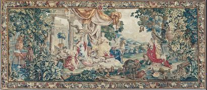 Tapestry in wool and silk representing the...