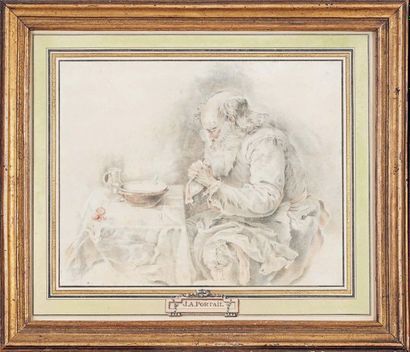 Jacques André PORTAIL (1715-1759) Elderly man reciting the blessing Black stone,...