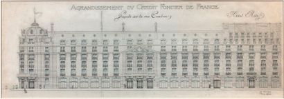 Charles MEWES (1858-1914) 
Projet de façade rue Cambon, hôtel Ritz
Plume, aquarelle...
