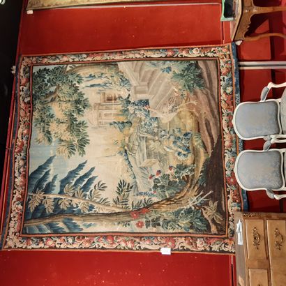 null Tapestry in wool and silk decorated with a rotunda in a park with a staircase...
