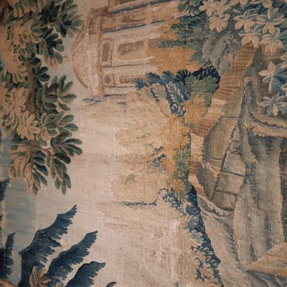 null Tapestry in wool and silk decorated with a rotunda in a park with a staircase...