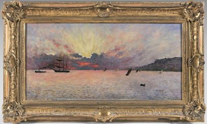 Siebe Johannes TEN CATE (1858-1908) 
La mer à Sainte-Adresse, soleil couchant
Huile...