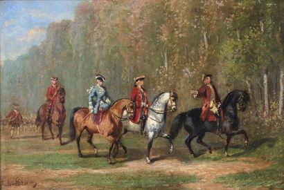 Attribué à John Lewis BROWN (1829-1890) 
Cavaliers partant pour la chasse
Huile sur...