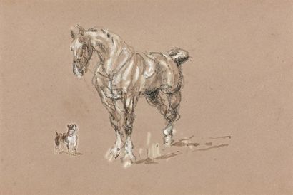 René PRINCETEAU (1843-1914) 
Draught horse and dog
The bear showman Double-sided
drawing,...