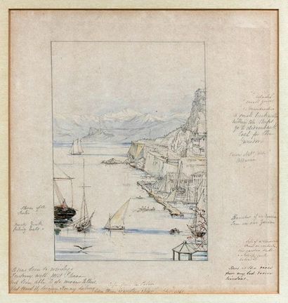 Edward LEAR (1812-1888) 
Corfu from the Palace
Mine de plomb, plume et aquarelle,...