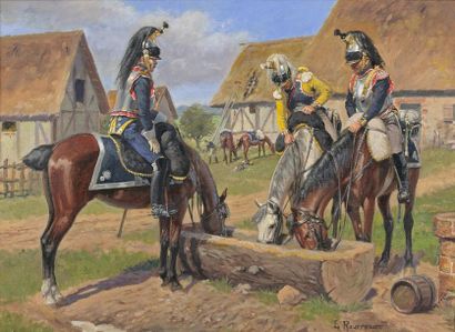 Lucien ROUSSELOT (1900-1992) 
Cuirassiers of the 11th regiment, First Empire
Oil...