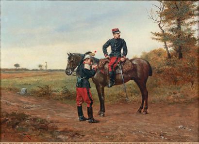 Étienne Prosper BERNE-BELLECOUR (1839-1910) 
Cavalier
Huile sur panneau, signée en...
