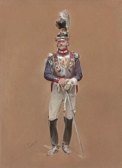 Henri-Louis DUPRAY (1841-1909) 
Officier de cuirassier de la Garde Royale (1815-1820)
Gouache,...