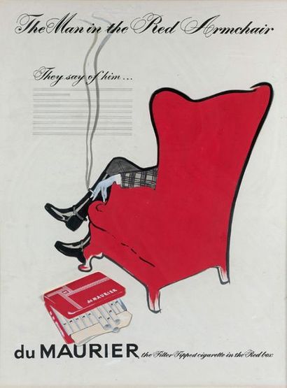 René GRUAU (1909-2004) "The man in the red armchair", poster project for the cigarettes...