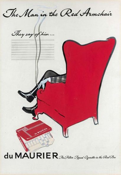 René GRUAU (1909-2004) "The man in the red armchair", poster project for the cigarettes...