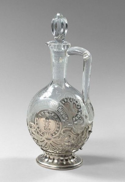 null Crystal ewer engraved with foliage, flowers and shells with the monogram E (Elisabeth...