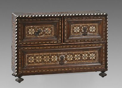 null Small three drawer opening cabinet with rich decoration on all sides inlaid...